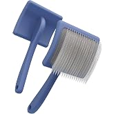 Petqueen Slicker Brush for Dog, Doodles and Poodle Brush, for Tangles, Fluff Coat, Curly Hair Pets, Remove Loose Fur, Matts, Undercoat, Double Coat, 24mm Pins, 3.5''*2.4'' Head, Medium Size, Blue