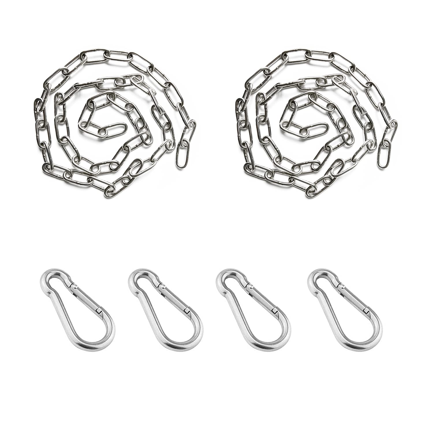 2 Pcs 1 Meter Long 3mm Thick Stainless Steel Chain Swing Hanging Basket Fence Chain Links with 4Pcs Carabiners Indoor Outdoor Hardware Accessories