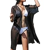 LA CARRIE Women's Chiffon Kimono Cardigan Cover Up with Half Sleeve Summer Sheer Beachwear Swimsuit for Bikini
