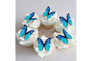 GEORLD Edible Wafer Paper Butterflies Set of 48 Purple Pink Green Cake Decorations, Cupcake Topper (blue)