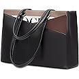 LOVEVOOK Laptop Bag for Women, 15.6 inch Laptop Tote Work Teacher Bags Cancas Computer Shoulder Bag,Black/Coffee/Light Brown