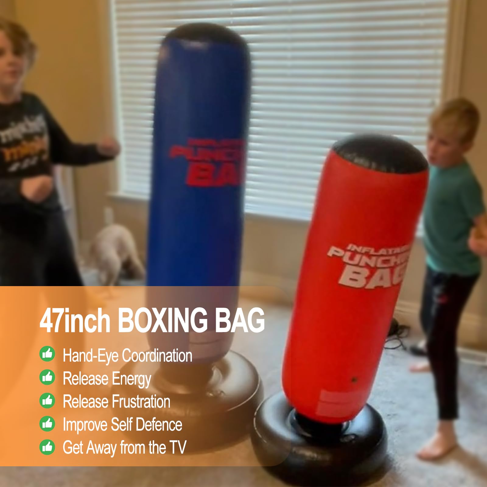 Punch and Kick Punching Bag for Kids, Active Kids Workout Exercise Boxing Game. Durable Inflatable Punching Bags Kids Birthday Gifts for Small Boys&Girls, Red,Blue