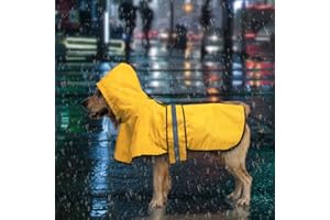 Candofly Dog Raincoat, Waterproof Reflective Pet Rain Jacket with Leash Hole, Hooded Puppy Poncho Slicker for Medium Dogs (Medium, Yellow)