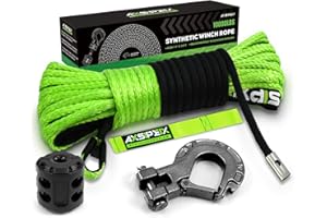 AXSIPEIX Synthetic Winch Rope Kit, 1/4" x 50ft 10000LBS Green Winch Cable with Protective Sleeve, Forged Winch Hook, Rubber Stopper and Safety Pull Strap for ATV UTV