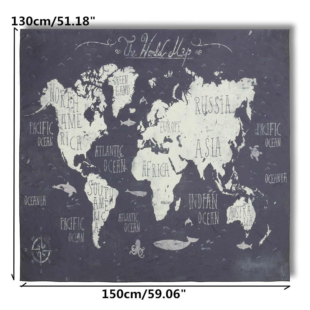 Jeteven Wandteppich mit Weltkarte Riesen Wandbild für Kinderzimmer, Effeket: Aquarell,150X130cm;Mittelalter Stil