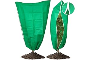 SIWOTED 2 Pack Plant Covers Freeze Protection, Zipper Drawstring Tree Cover Frost Blankets Protection for Winter Plants Fruit Tree Shrub, Green Outdoor Frost Protection Bag (47.7" X 71.7")