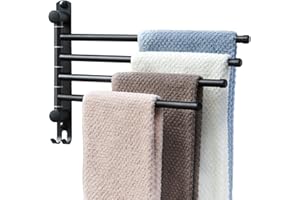 Black Towel Rack JSVER Swivel Towel Rack Wall Mounted, SUS304 Stainless Steel Towel Bar, 4 Arms Space Saving Towel Holder, Towel Racks for Bathroom