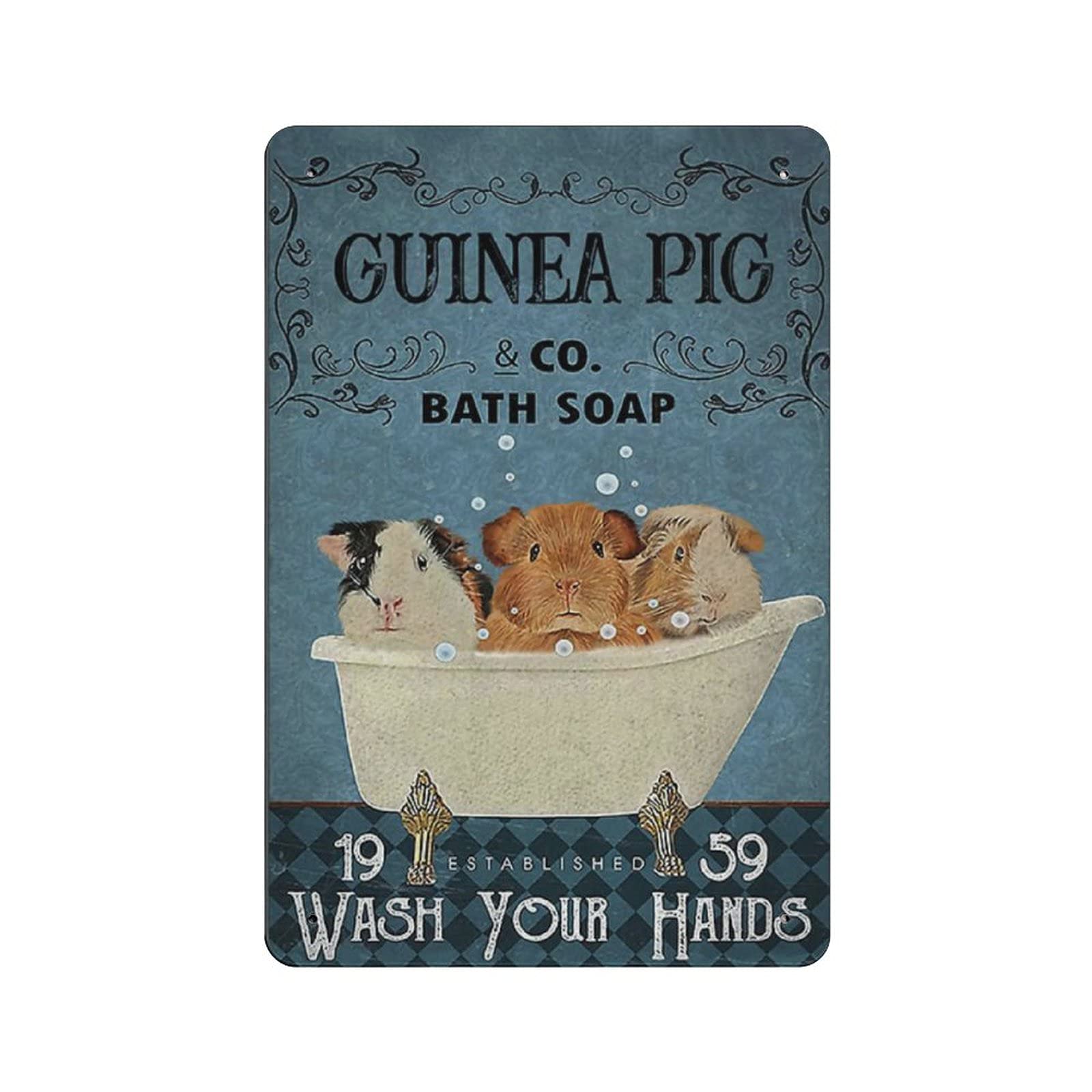 Dreacoss Guinea Pig Bath Soap, Wash Your Hands Tin Signs, Retro Funny Metal Sign Vintage Poster Wall Art for Kitchen Garden Bathroom Farm Home Coffee Decor Tin Sign, 8x12 inches