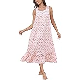 YARISNEY Women's Nightgown Cotton Victorian Nightdress Long Sleeveless Sleep Gown with 2 Pockets S-3XL