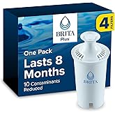 Brita Plus Water Filter, BPA-Free, High-Density Replacement Filter for Pitchers and Dispensers, Reduces 2x Contaminants*, Lasts Two Months or 40 Gallons, Includes 4 Filters