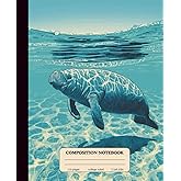 Composition Notebook College Ruled: Manatee nature illustration Vintage Aesthetic Notebook, School Notes, writing journal, 7.5x9.25 (110 pages) Front and Back are Soft Cover