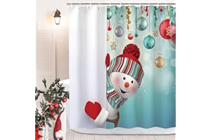 RosieLily Christmas Shower Curtain, Snowman Shower Curtains for Bathroom, Xmas Shower Curtain, Holiday Merry Christmas Waterproof Polyester Fabric Bath Curtain 72 Inches with Hooks