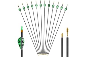 REAWOW 12 Pack Carbon Arrows Hunting and Target Practice Arrow for Compound Recurve Bow Spine 350 with Removable Tips