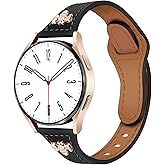 Newlibery Slim Leather Band with Charms Compatible with Samsung Galaxy Watch 7/6/5/4/FE/Active2 40mm 44mm/6 Classic 43mm 47mm/5 Pro 45mm/4 Classic 46mm 42mm,Top Genuine Dressy Leather Strap 20mm Women