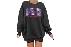 SUPEYA American Sweatshirt Women USA Oversized Shirt Patriotic TShirt Casual Long Sleeve Pullover 4th of July Tee Tops