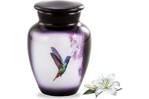 Hummingbird Mini Keepsake Urn for Human Ashes – Small Purple Cremation Urns – Token Ash Holders for Men & Women – Velvet Box 