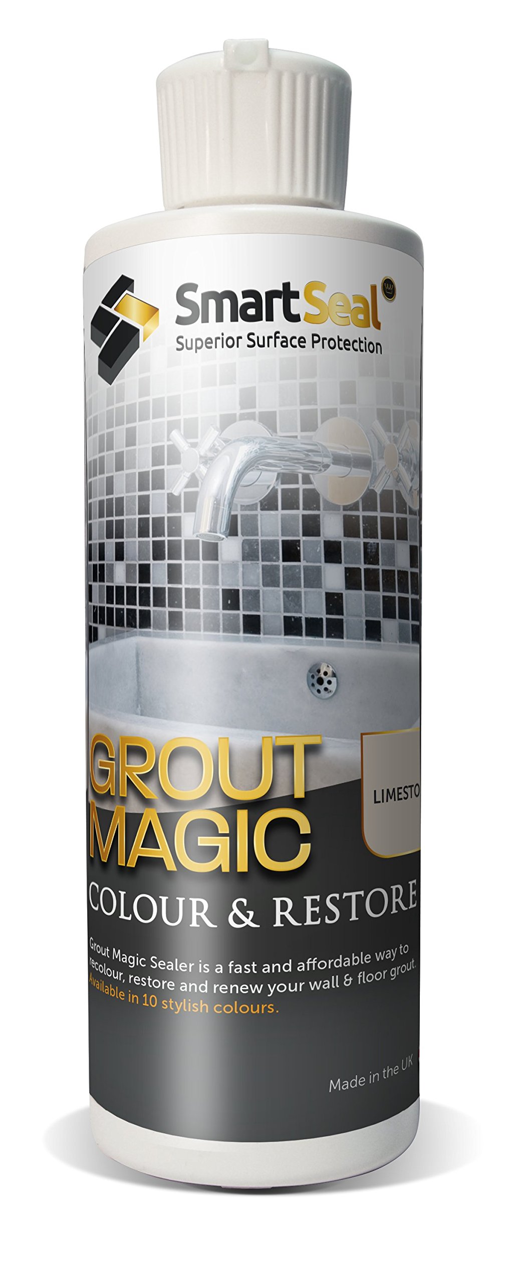 Smartseal Grout Magic – Limestone, 237ml – Professional Reviver & Colour Restorer – Long-Lasting Sealer Superior to Grout Pens & Paint – 15-Year Durability