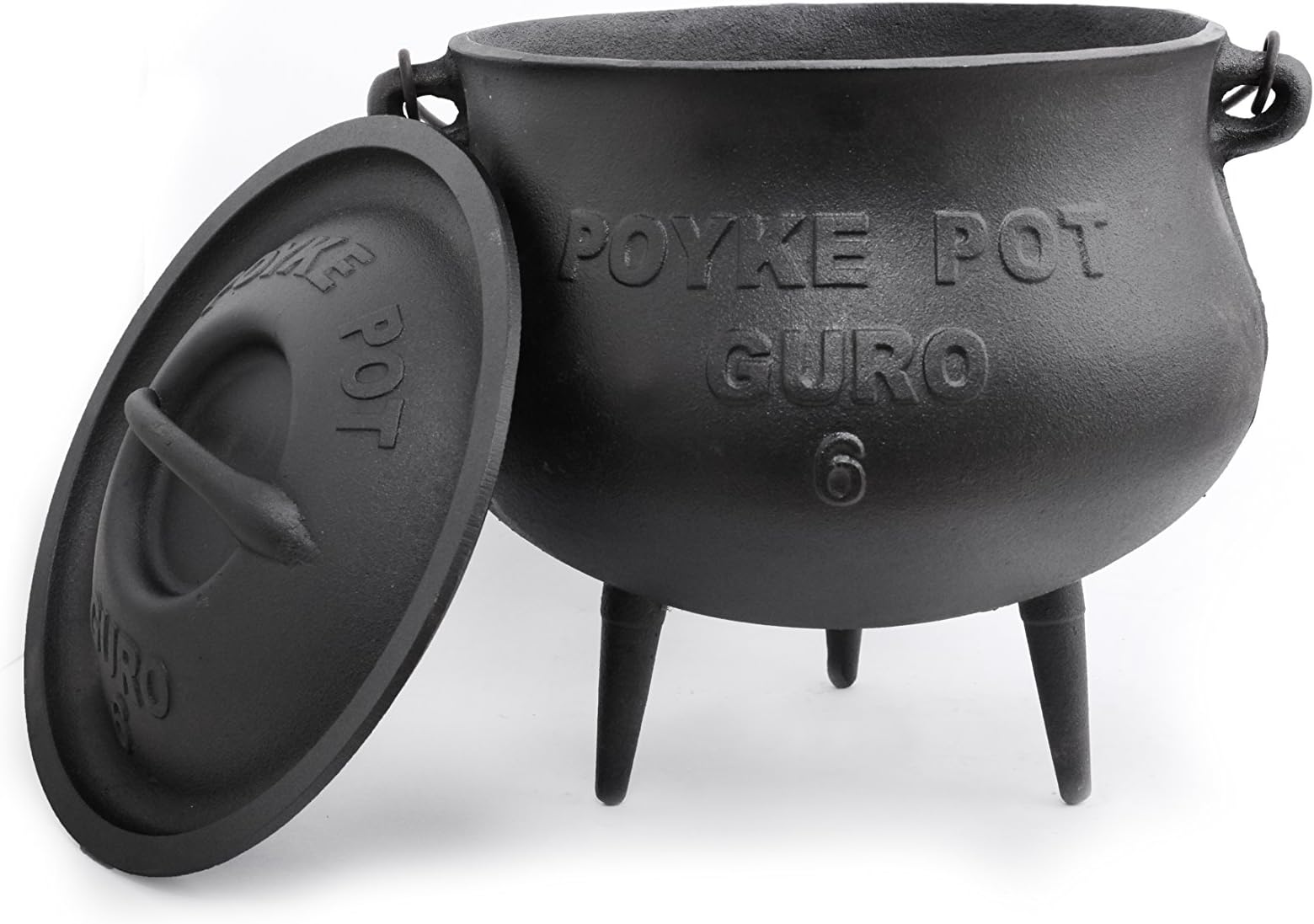 GURO Cast Iron Pre-Seasoned Potjie (Poyke) Pot Dutch Oven Size 6 (15.3QT) Includes Lid Lifter