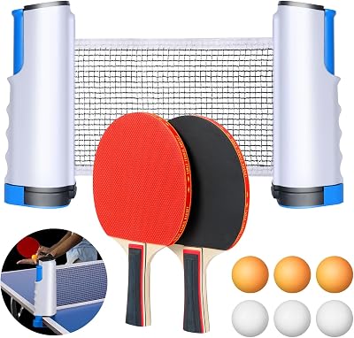 Flintronic Table Tennis Set 2 Rackets 6 Balls Net Red/Blue Portable