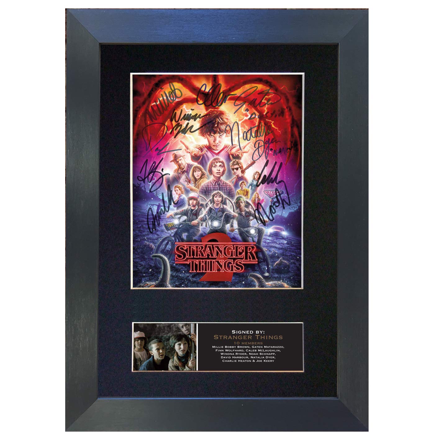 Magenta Manage STRANGER THINGS Signed Reproduction Autograph – A4 Mounted Black Framed Photo Print | Poster Display Featuring Cast Signatures Collectible (#743)
