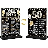 Roetyce 50th Birthday Decorations Gift for Women Men, Black Gold Back in 1975 Poster Acrylic Sign Centerpiece(1PC Duplex Printing), 50th Anniversary Table Decor, 50 Years Old Birthday Party Supplies