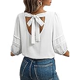 Dokotoo Blouses for Women Dressy Casual Crewneck 3/4 Length Sleeve Womens Tops Loose Business Work Shirts
