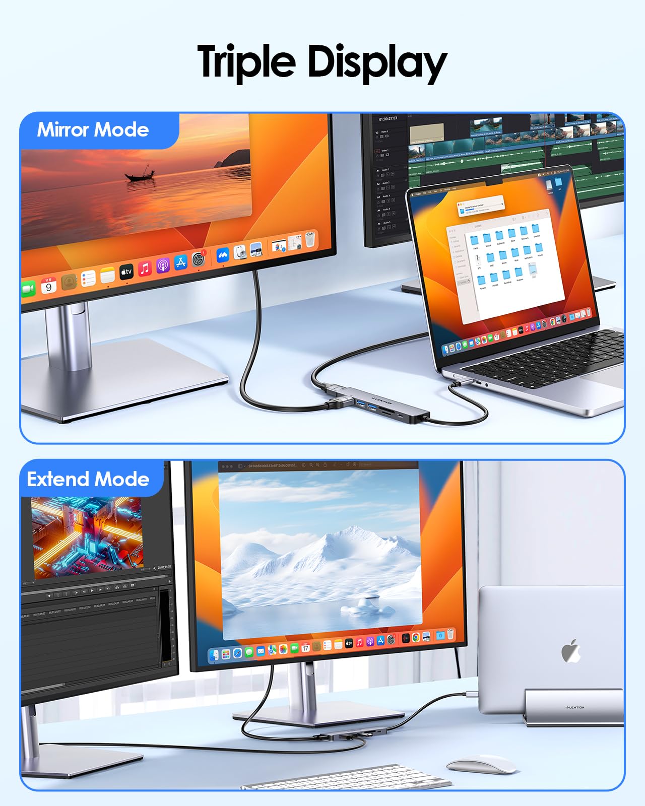 LENTION Laptop USB C Docking Station, Multiport with Dual Monitor HDMI 4K@60Hz, PD 100W, 5Gbps USB-A*2 Ports, SD/Micro Card Reader for MacBook Pro, MacBook Air, Dell and More(CE45, Space Gray