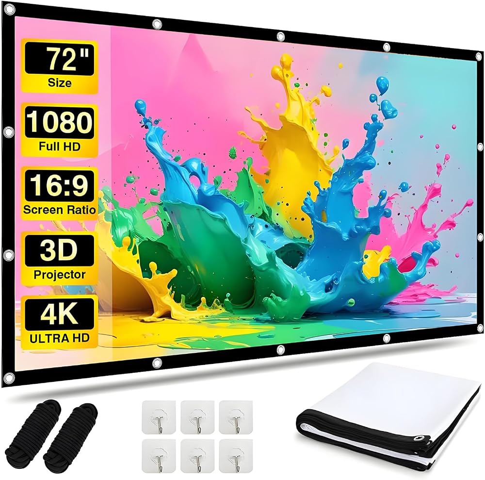AndThere 72 Inch Projector Screen, HD Foldable Outdoor & Indoor Use