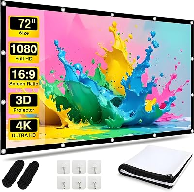 AndThere 72 Inch Projector Screen, HD Foldable Outdoor & Indoor Use