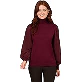 Adrianna Papell Womens Long Woven Sleeve Turtleneck Sweater