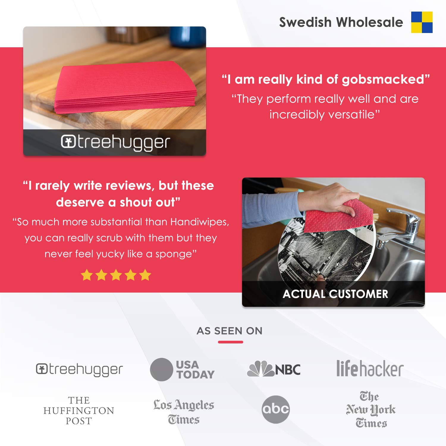 Swedish Dish Towels Cellulose Sponge Cloth - Large Capacity 10 Pack Eco-Friendly Odorless Reusable Cleaning Cloth for Kitchen - Absorbent Dish Cloths Hand Towels (10 Count)