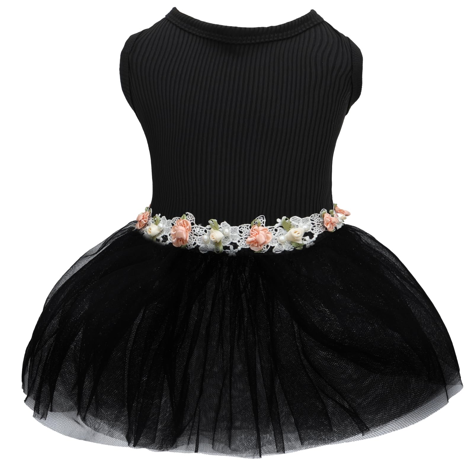 Photo 1 of CuteBone Black Tulle Skirt Dog Wedding Bridesmaid Dress for Puppy with Lace Trim at Waist - Comfortable, Stylish, and Perfect for Special Occasions HBQ04XS