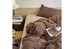 Erwinmu Duvet Cover Set Queen Size Brown Striped Bedding Set for Girls Boys,Modern Back to School Duvet Cover Kids with Zipper Closure and 2 Pillowcases