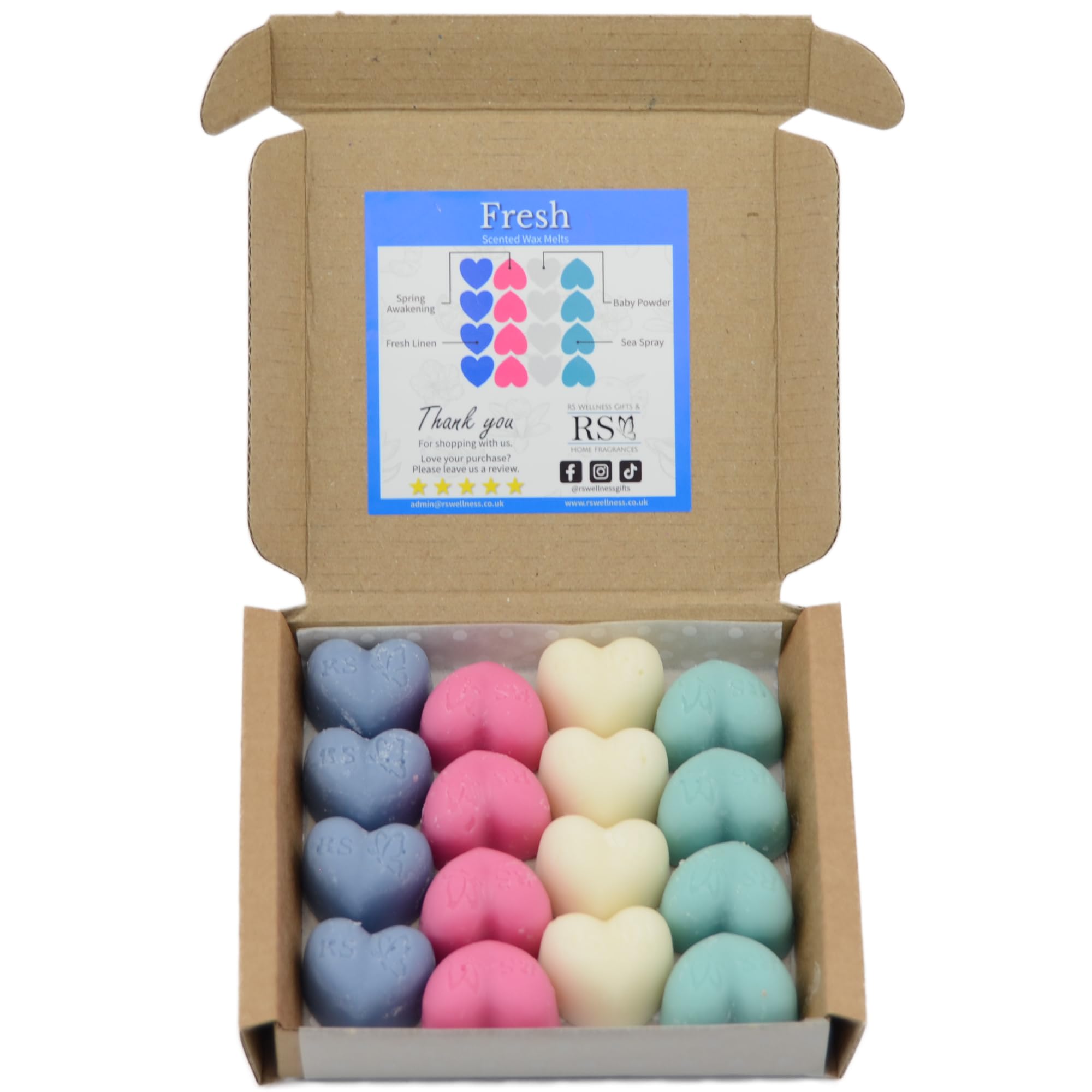 RS Wellness Fresh Mixed Highly Scented Wax Melts - 16 Heart Wax Melts Gift Set - Highly Scented Handmade Home Fragrance - Vegan & Pet Friendly