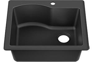 KRAUS Quarza 25-inch Drop-In/Undermount Single Bowl Granite Kitchen Sink in Black, KGD-441BLACK