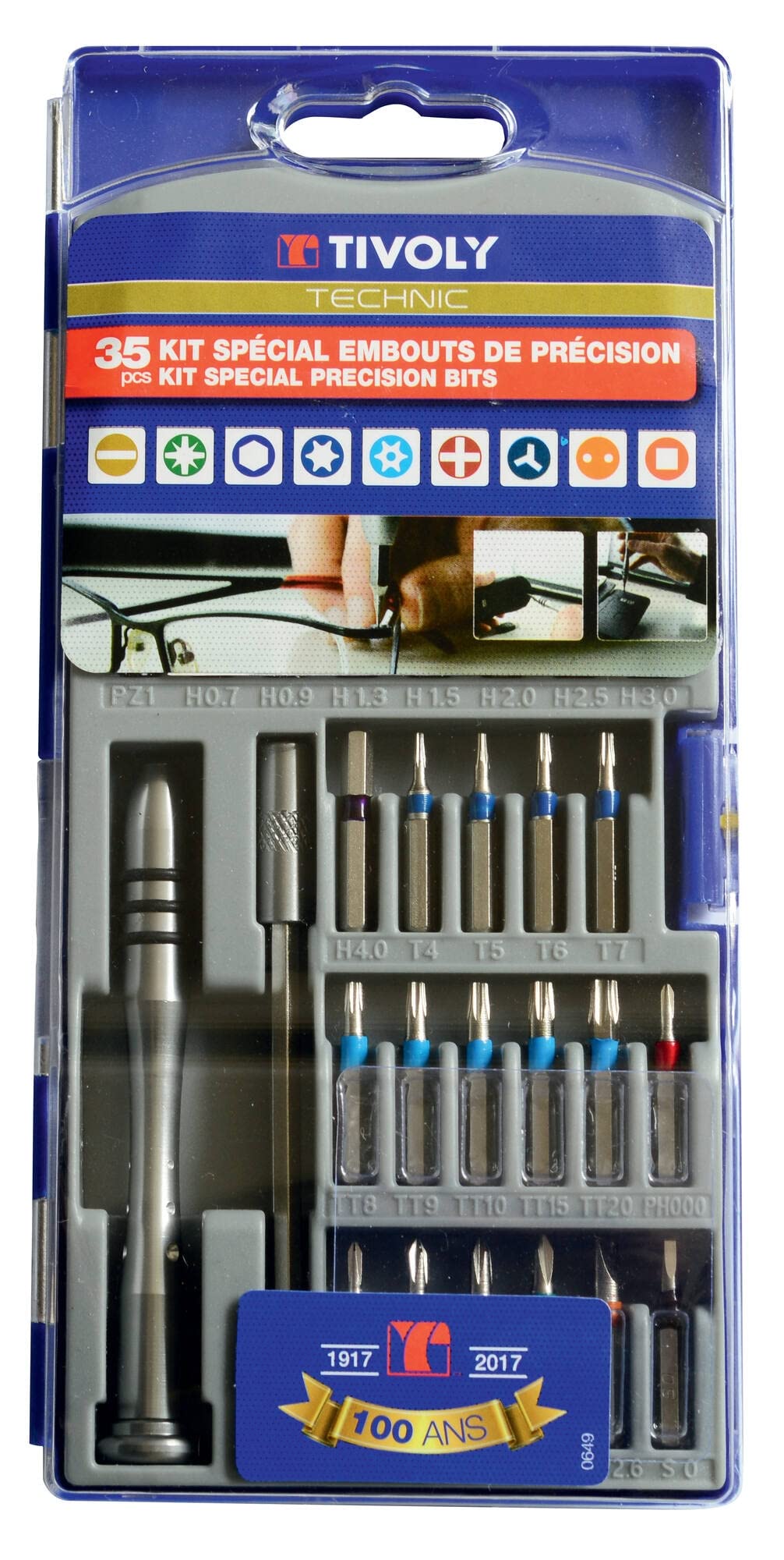TIVOLY 11501570026 Precision Screw Bit Set (35 Piece), Grey
