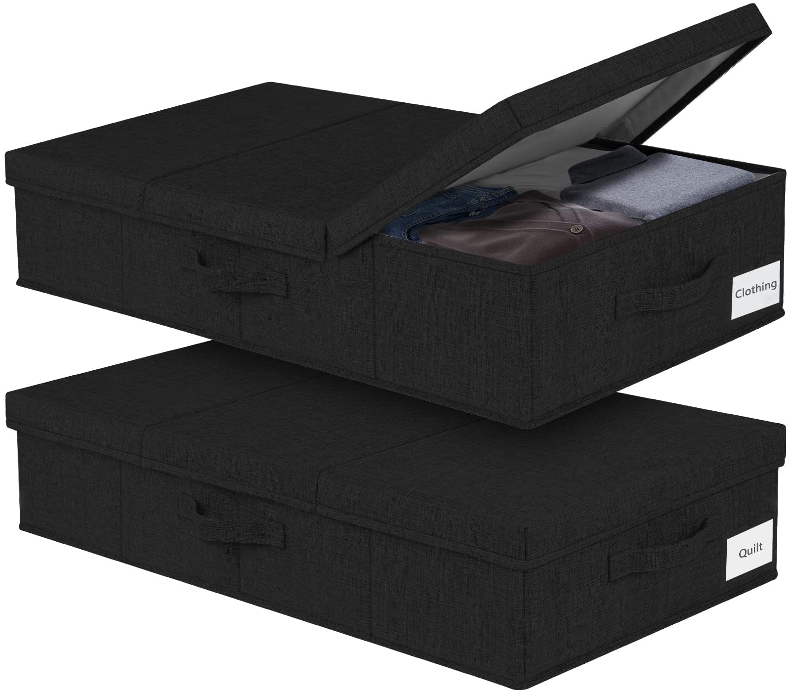 Photo 1 of Under Bed Storage, Large Underbed Storage Containers with Lids, dorm storage under bed Bins W/Reinforced Handle for Bedroom Organization, Closet Organizers for Clothes Blanket Shoe -2 Pack, Black
