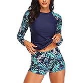 Daci Women Two Piece Rash Guard Long Sleeve Swimsuits UV UPF 50+ Swim Shirt Bathing Suit with Boyshort Bottom