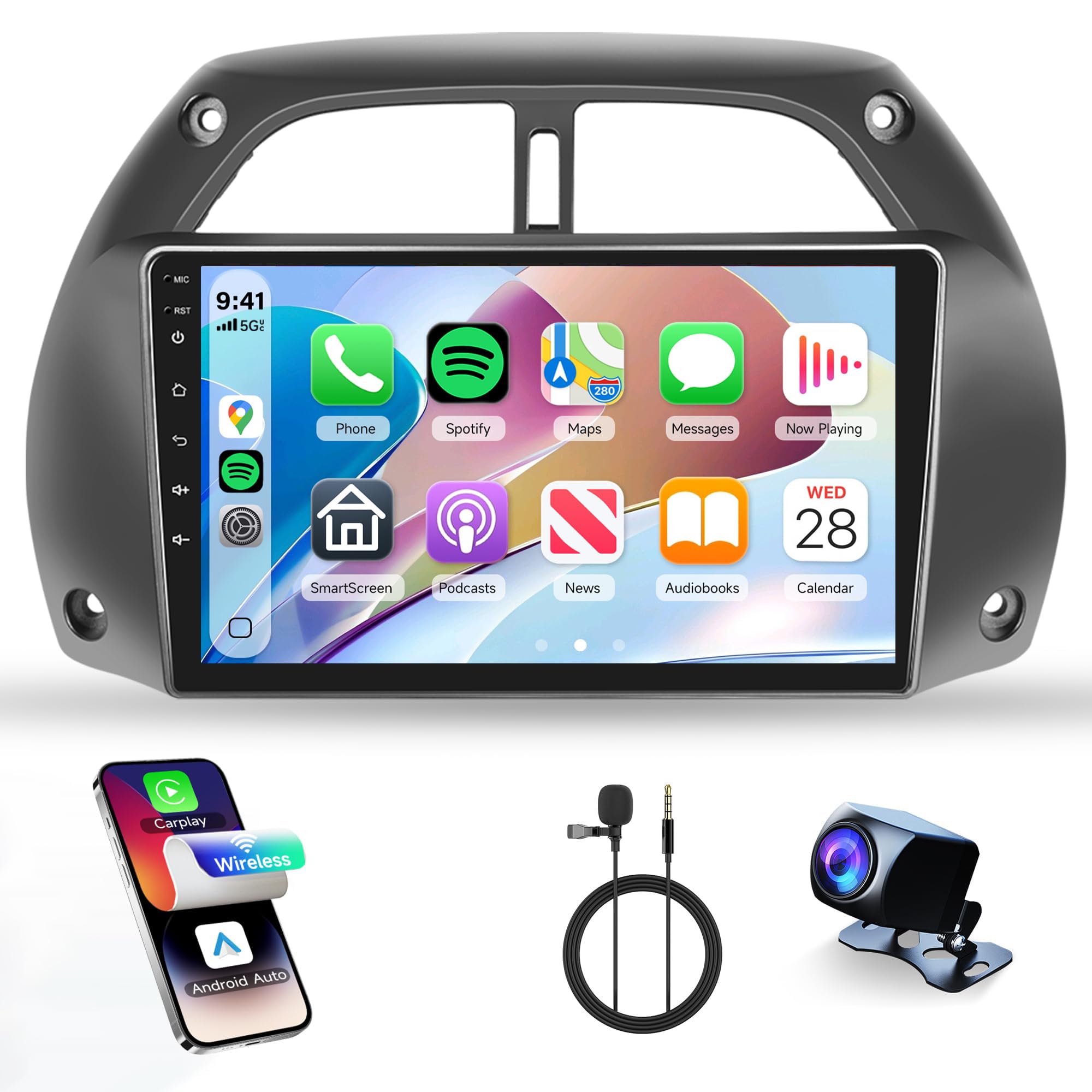 Photo 1 of 8 Core 6G+128G Rimoody Android 13 Car Stereo Radio for Toyota RAV4 2001-2006, Wireless Carplay Android Auto Mirror Link GPS WiFi DSP 9 Inch Touchscreen Bluetooth 5.0 EQ SWC Backup Camera