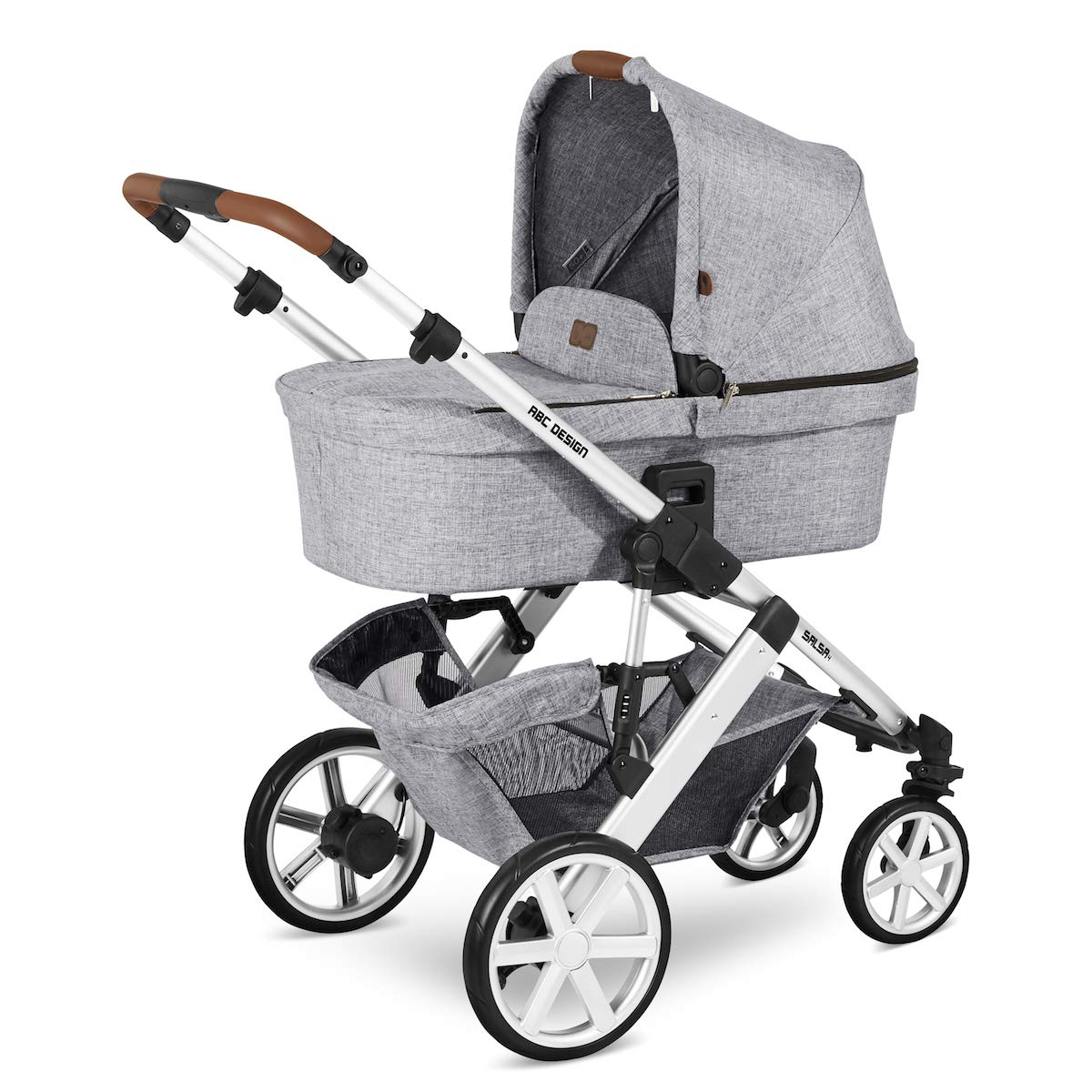 ABC Design Kinderwagen Salsa 4 – Kombi-Wagen für Neugeborene & Babys bis 22kg – Inkl. Sportsitz & Tragewanne – Kleines Faltmaß & besonders leicht – Farbe: Graphite Grey