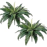TOCHGREEN Artificial Ferns for Outdoors Set of 2 Bouquets 30" Diam Large Long Silk Artificial Boston Fern Fake Ferns Potted Faux Bush Plants for Home Garden Porch Window Decoration (2pcs)