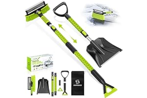 SOMOKG Upgraded 60'' Snow Brush & Snow Shovel with 2 Ice Scrapers, Extendable Snow Brush for Car Windshield with Squeegee, 4-in-1 Detachable Winter Snow Remover for Cars, SUVs, Trucks
