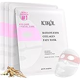 ICIKOL Collagen Face Mask with Ginseng & Peptides, Extra Eye Care Hydrogel Mask for Glass Glow and Skin Lifting Boost, Overnight Deep Hydrating, 37g x 4 Sheets
