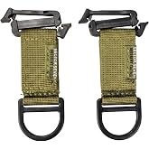 JFFCESTORE 2 Pack Tactical Gear D Ring Clips with Hooks &amp; Loop, Backpack Vest Accessories Key Holder for Webbing Attachment