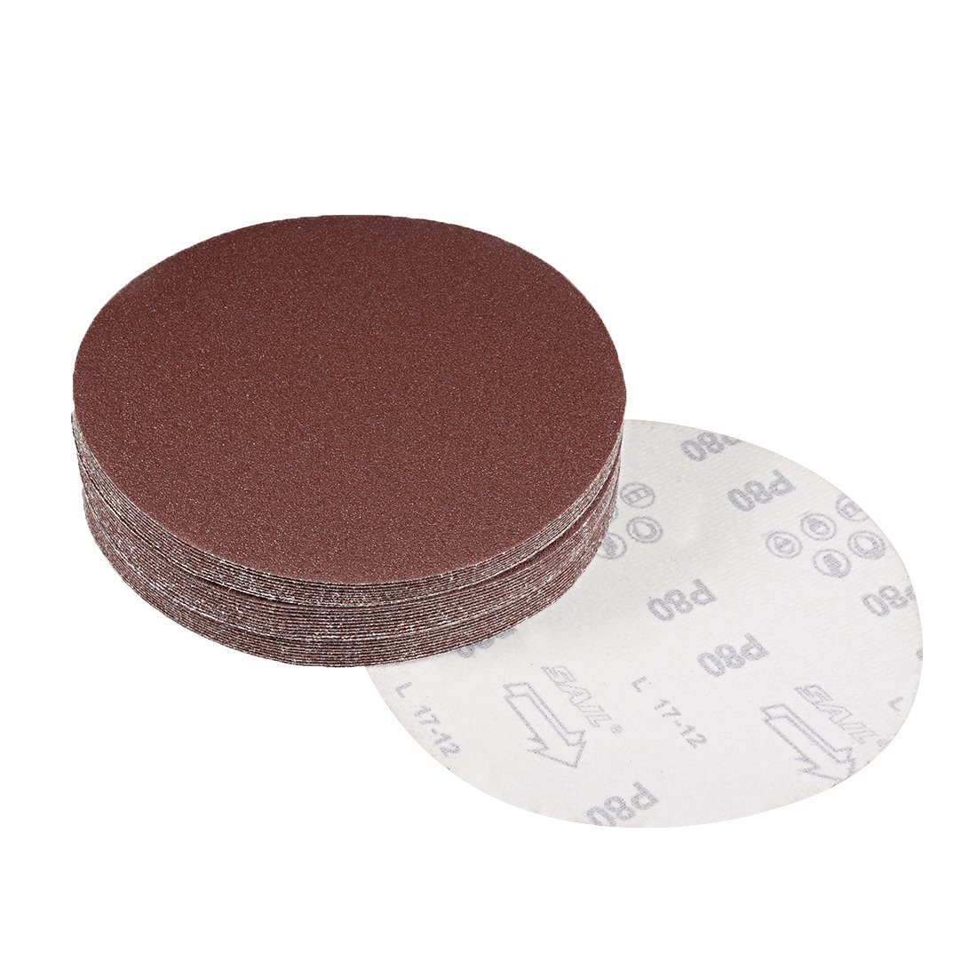 sourcingmap 30Pcs 7 Inch Hook and Loop Sanding Disc 80 Grits Flocking Sandpaper for Random Orbit Sander Brown