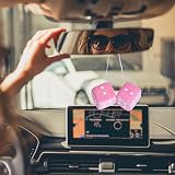 DIVINA VITAE Pink Fuzzy Dice for Rear View Mirror 2.75in Pair Car Ornament view 2