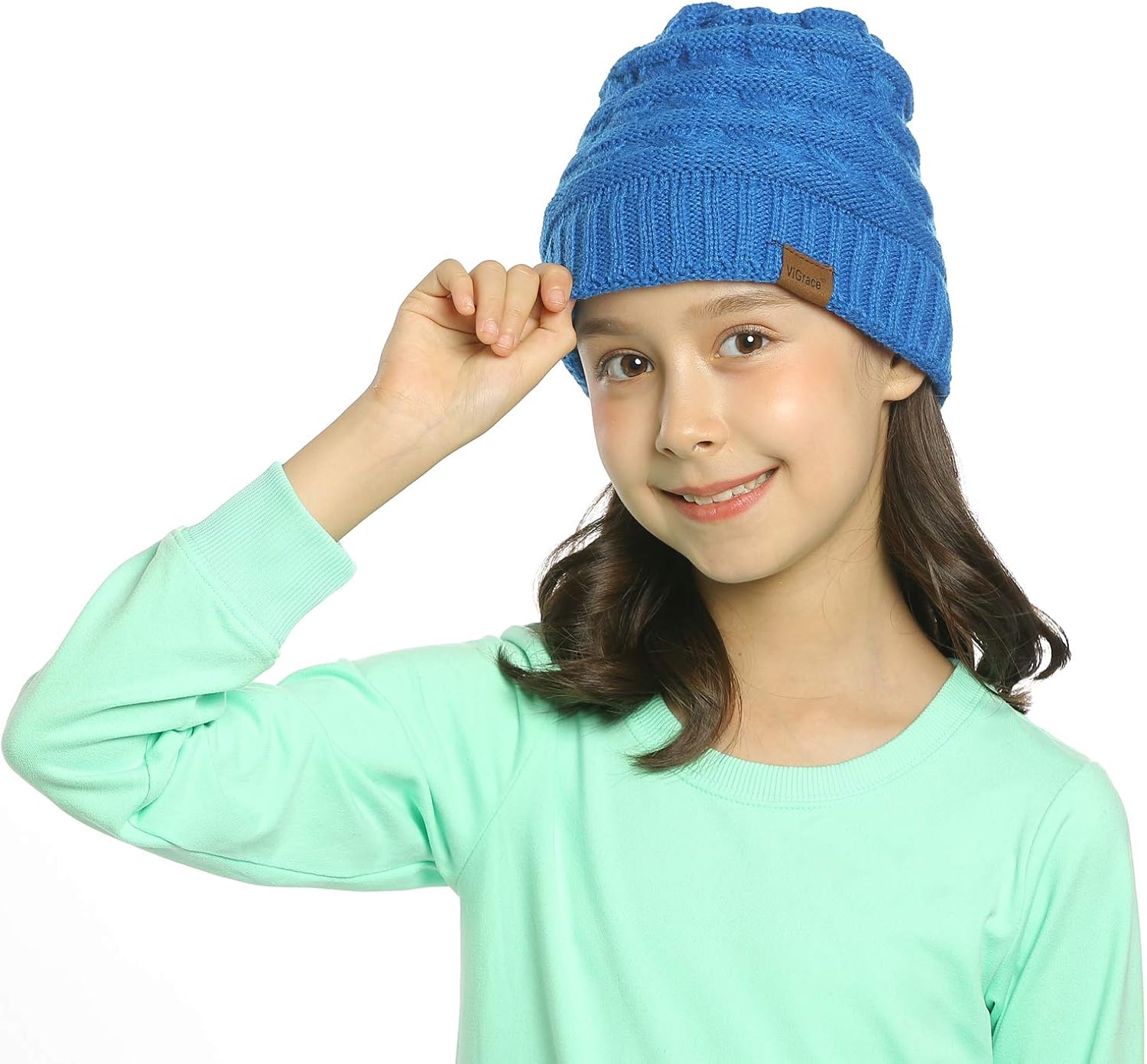 ViGrace Kids Winter Knit Hat Warm Fleece Lined Hats Children Cable Baby Beanie Skull Cap for Girls Boys: Clothing