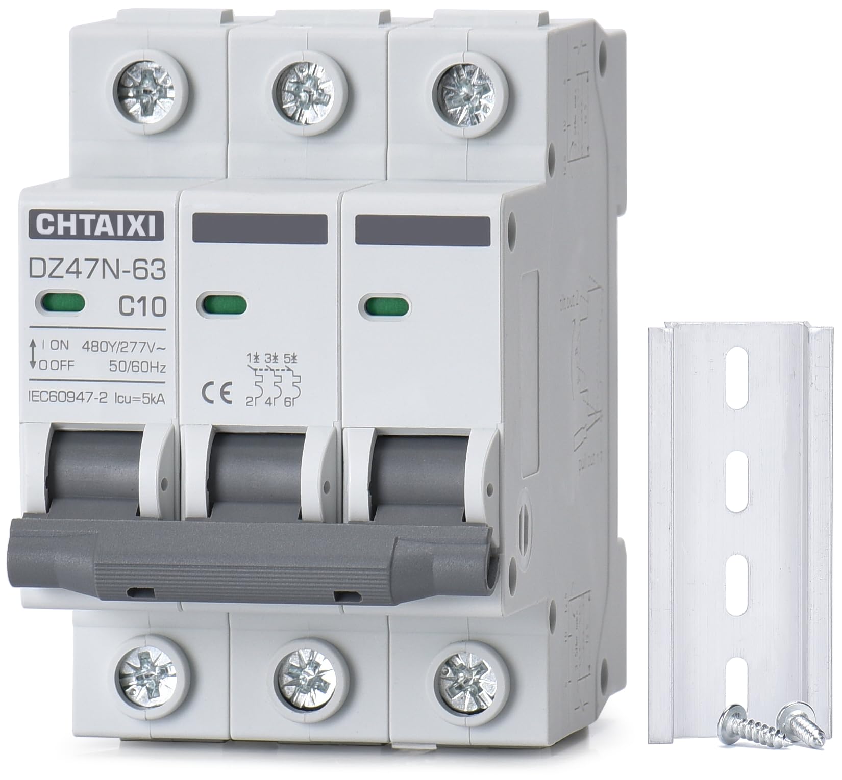 Photo 1 of Chtaixi 3 Pole DIN Rail Mount Circuit Breaker, 10 Amp 480V AC Miniature Circuit Breaker, Thermal Magnetic Trip, AC Disconnect Switch MCB C10