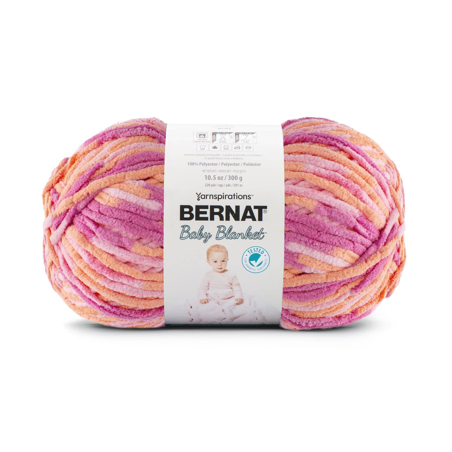 Bernat Baby Blanket BB Peachy Yarn - 1 Pack of 10.5oz/300g - Polyester - #6 Super Bulky - 220 Yards - Knitting/Crochet