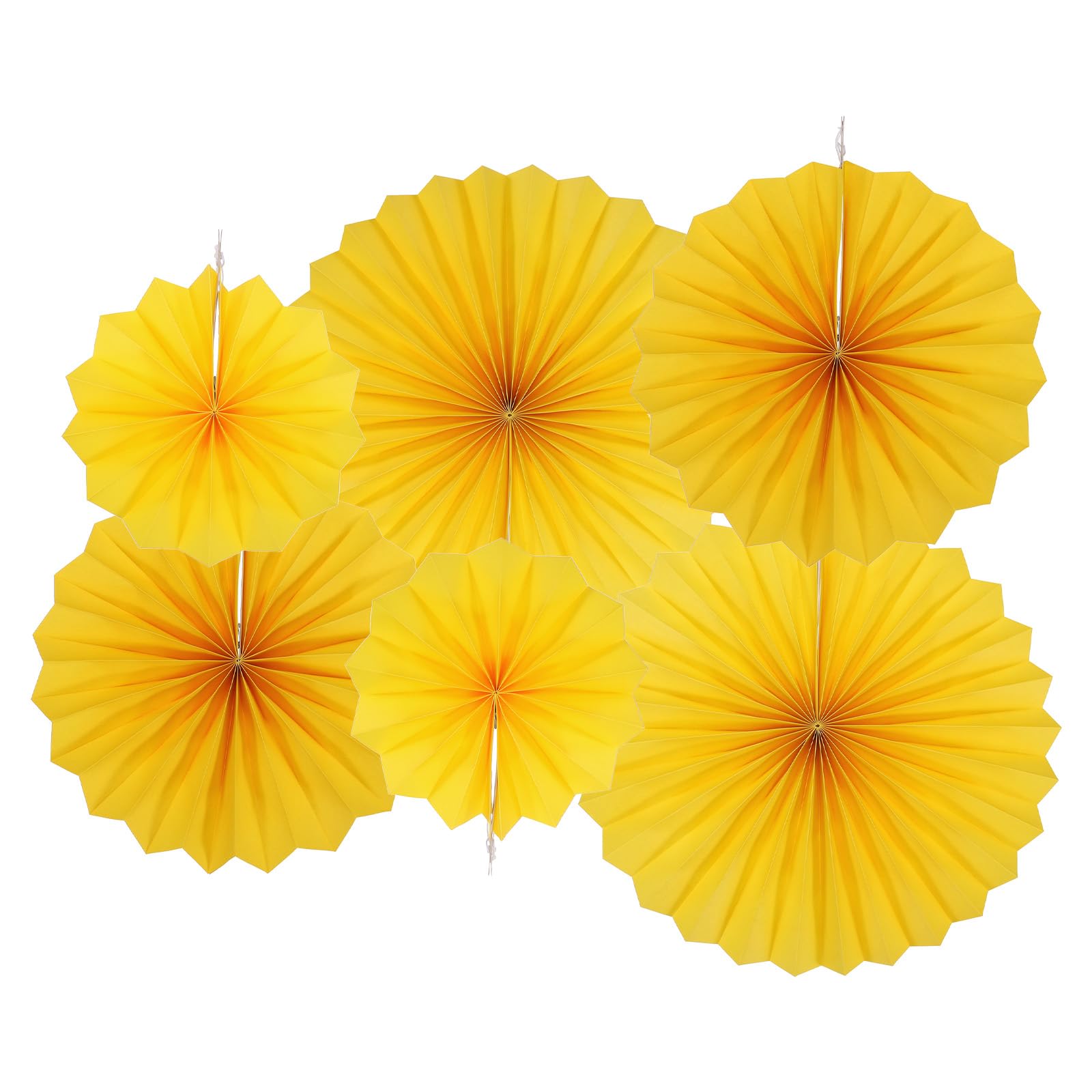Photo 1 of MECCANIXITY Hanging Paper Fans Party Set 6Pcs Round Pattern Hanging Paper Fans Decoration for Home Shop Wall Birthday Wedding Graduation Events(Yellow)